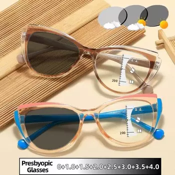 Унисекс Стильные уличные фотохромные очки для пресбиопии Очки для дальнозоркости «кошачий глаз» Прогрессивные мультифокальные очки для чтения 2.0