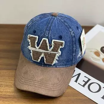 Унисекс стираный хлопковый бейсболка с вышитой буквой W для отдыха на открытом воздухе повседневная классическая шляпа для женщин и мужчин 56cm-60cm темно-синий