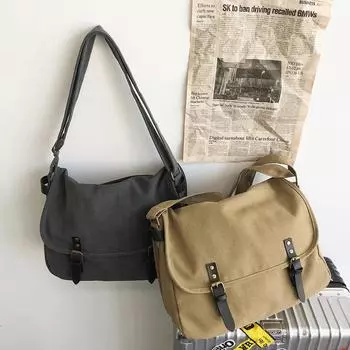 Унисекс сумки-мессенджеры женские японские модные винтажные большие вместительные сумки через плечо из холста универсальные школьные сумки для школьников 36x12x28cm хаки