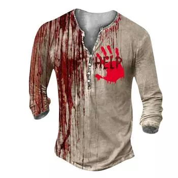 Unisex Summer Printed Button T-Shirt Unisex Loose Casual Three-quarter Sleeves Top L красный