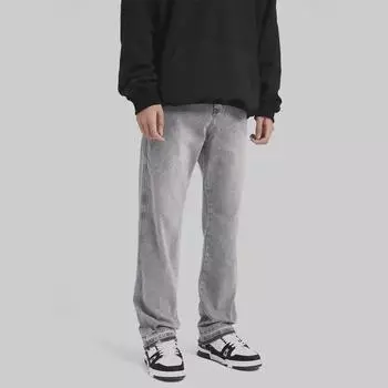 Унисекс светло-серые потертые джинсы с необработанным краем - летние прямые брюки S