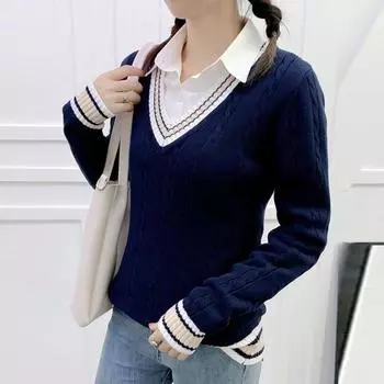 Унисекс свитер с V-образным вырезом, длинным рукавом, для пар, школьная форма, свободный крой, дизайн с цветовыми блоками, скрученная текстура, стиль преппи, вязаные топы XL белый