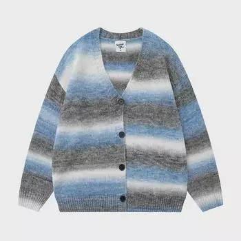 Унисекс-свитер с V-образным вырезом в полоску в студенческом стиле для повседневной носки на осень XL чёрный