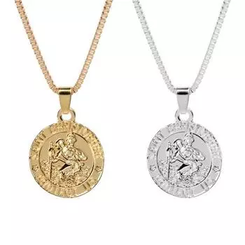 Унисекс Святой Кристофер Защити Нас Письмо Печати Святой Кулон Ожерелье Амулет золотистый