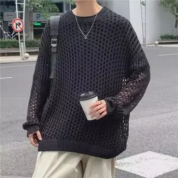 Унисекс Толстая Линия Трикотажные Полые Сетчатые Свитеры