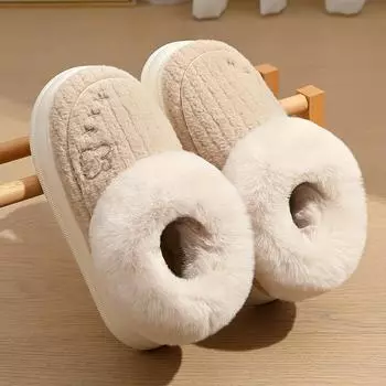 Унисекс Толстая подошва Меховые тапочки Нескользящие Сапоги для дома Повседневная зимняя обувь для мужчин и женщин Теплая обувь 36-37 света кофе