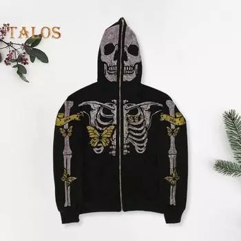 Унисекс Толстовка на Хэллоуин со стразами Призрак Скелет с застежкой-молнией Карманы с капюшоном Длинные рукава Партия Косплей Костюм Осень-Зима Куртка S розовый