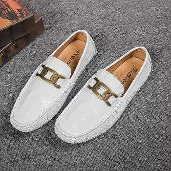Unisex Trendy Crocodile Embossed Loafer Shoes, Lightweight Non-Slip Driving Shoes, Spring And Summer 36 белый
