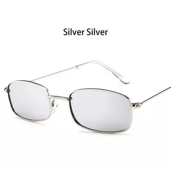 Unisex UV400 Candy Colors Metal Frame Sun Glasses Small Retro Shades Rectangle Sunglasses Silver Silver