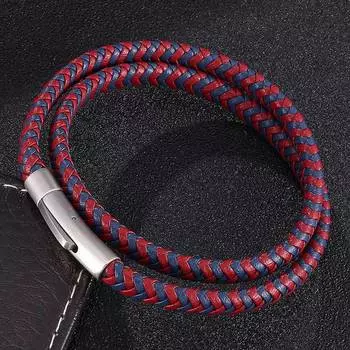 Унисекс ювелирные изделия микс плетеные красные синие кожаные двухслойные браслеты мужские женские браслеты из нержавеющей стали с застежками BB0495 165mm золотой