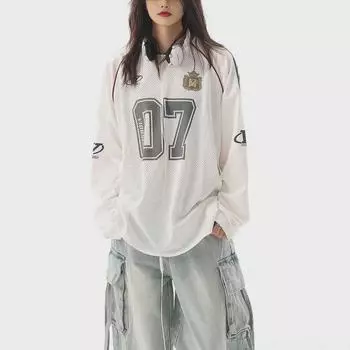 Унисекс V-образный вырез с длинными рукавами ретро-джерси-топ X Large белый