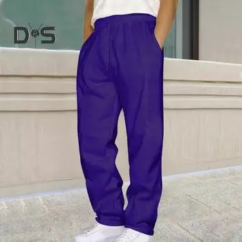 Унисекс Весна Осень Брюки с боковыми карманами Эластичный пояс Прямые широкие спортивные брюки Слаксы Однотонные свободные уличные спортивные брюки M жёлтый