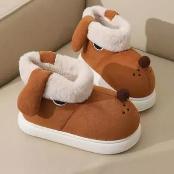 Унисекс Весна Плюс Размер Домашние хлопковые тапочки Женские Повседневные Короткие Трубчатые Милые Щенки Флис Меховые Хлопковые Сапоги Обувь для Пары 36-45 36-37 коричневый