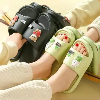 Унисекс весна лето большой размер толстые плоские домашние прохладные тапочки женские повседневные мультяшный кролик нескользящие тапочки для ванной 36-45 36-37 белый