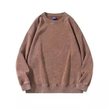 Унисекс весна-осень Топ состаренный дизайн хлопок О-образный вырез однотонный цвет с эластичными манжетами и подолом свободный пуловер женский мужской свитшот для работы в отпуске M чёрный