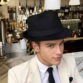 Unisex Windproof Solid Color Linen Jazz Hat - Stylish, Sun-Protection, All-Season Top Hat Size 48 льняной/белый