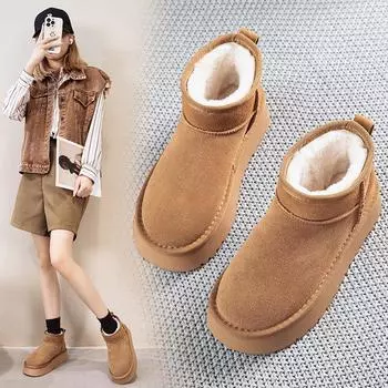 Unisex Winter 2025 Snow Boots with Velvet Lining, Thick Sole, and Height Increase - Inspired by Zhou Dongyu s Style Size 38 чёрный