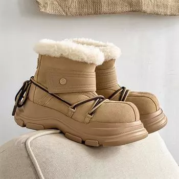 Unisex Winter Snow Boots with Thick Soles, Waterproof & Non-Slip, Fur-Lined, Stylish Big Head Design, Perfect for Couples. коричневый