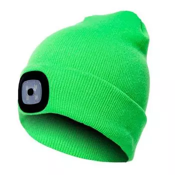 Unisex Winter Wear Led Beanie Hat Knitted Cap Battery Operated Head Lamp Light LightGreen