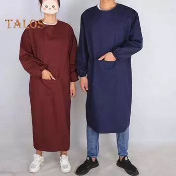 Унисекс водонепроницаемый холщовый фартук с большими карманами, эластичными длинными рукавами для поваров, гриля, ресторана, бара, магазина чёрный