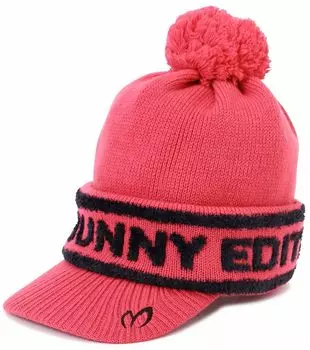 Унисекс вязаная шапка с полями бренда Golf hat FR [Master Bunny] (с помпоном, логотип) / / 758-5187003 090_Розовый