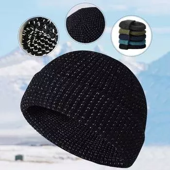 Унисекс вязаная шапка светоотражающая ночью эластичная куполообразная с отворотами в стиле хип-хоп уличного стиля для ночных пробежек предупреждающая шапка зимний сохраняющий тепло головной убор чёрный