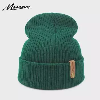 Унисекс вязаная шерстяная шапка: Стильная, теплая осенне-зимняя шапка для взрослых, популярный модный аксессуар 52-60 CM темно-синий