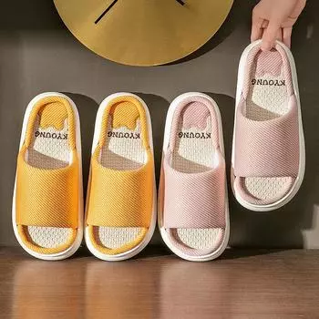 Унисекс всесезонные нескользящие бесшумные домашние тапочки из хлопка и льна Size 36-37