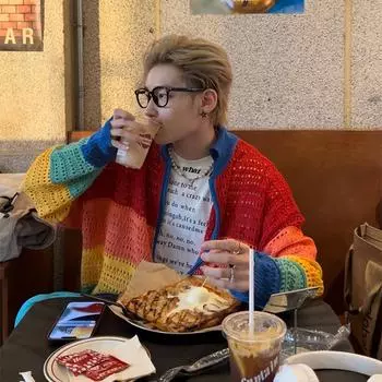 Унисекс высококачественный вязаный радужный кардиган с застежкой-молнией