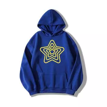Унисекс, желтая толстовка со звездами и принтом Saks, синяя флисовая толстовка с капюшоном большого размера
