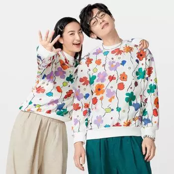 Унисекс Женщины Мужчины Весна Длинный рукав Печатный Повседневный Пара Пуловеры M белый