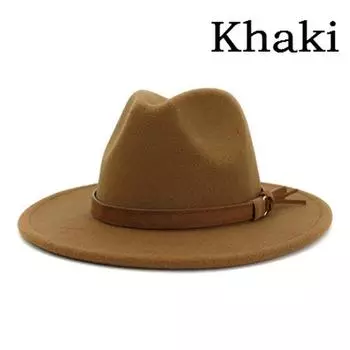 Унисекс женская мужская шерстяная шляпа с кожаной лентой зима осень широкие поля джазовая церковная кепка