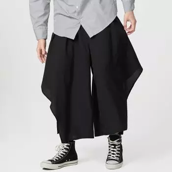 Унисекс Женские Мужские Парные Брюки Готического Стиля с Эластичной Талией и Заниженной Промежностью, Разрезами и Неровным Капри S