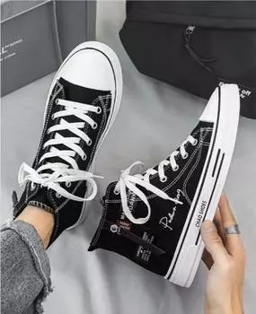 Унисекс Женские Мужские Парусиновые Туфли Настоящие Классические Дизайнерские Высокие Парусиновые Туфли Вулканизированные Спортивные Кроссовки Zapatos Casuales 39 чёрный