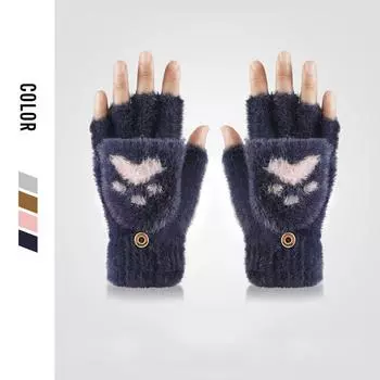 Унисекс зимние кашемировые вязаные силиконовые нескользящие утолщенные теплые флисовые перчатки серый