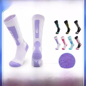 Унисекс зимние мериносовые лыжные носки: Утолщенная нижняя часть полотенца для тепла — идеально подходит для занятий спортом, походов и активного отдыха на снегу M 34-38 shoe size озеро синий/светло-синий