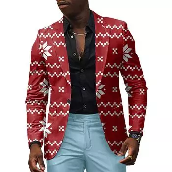 Унисекс Зимние рождественские принты Пиджаки Унисекс Повседневная мода Куртки на пуговицах L
