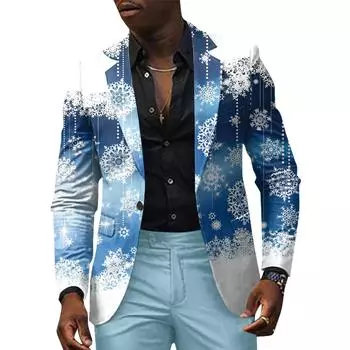Унисекс Зимние рождественские принты Пиджаки Унисекс Повседневная мода Куртки на пуговицах L синий