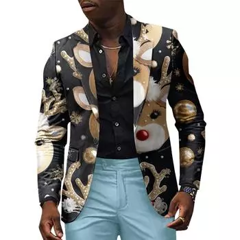Унисекс Зимние рождественские принты Пиджаки Унисекс Повседневная мода Куртки на пуговицах L чёрный