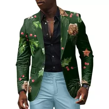 Унисекс Зимние рождественские принты Пиджаки Унисекс Повседневная мода Куртки на пуговицах L армия зеленый