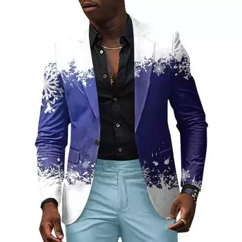 Унисекс Зимние рождественские принты Пиджаки Унисекс Повседневная мода Куртки на пуговицах L синий