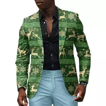 Унисекс Зимние рождественские принты Пиджаки Унисекс Повседневная мода Куртки на пуговицах L армия зеленый