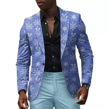 Унисекс Зимние рождественские принты Пиджаки Унисекс Повседневная мода Куртки на пуговицах L синий