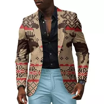 Унисекс Зимние рождественские принты Пиджаки Унисекс Повседневная мода Куртки на пуговицах L зелёный