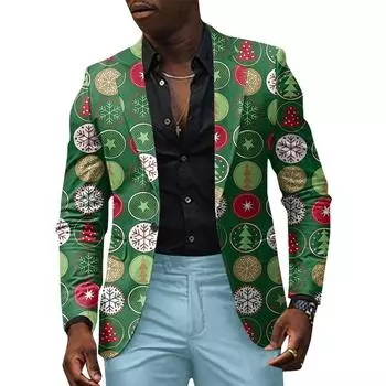 Унисекс Зимние рождественские принты Пиджаки Унисекс Повседневная мода Куртки на пуговицах L армия зеленый