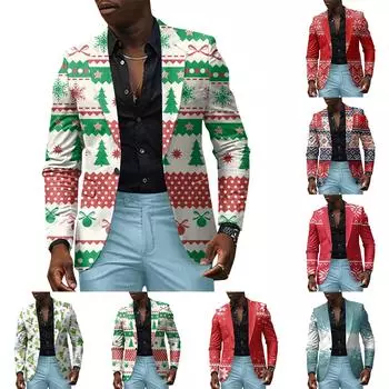 Унисекс Зимние рождественские принты Пиджаки Унисекс Повседневная мода Куртки на пуговицах L