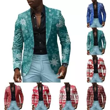 Унисекс Зимние рождественские принты Пиджаки Унисекс Повседневная мода Куртки на пуговицах L