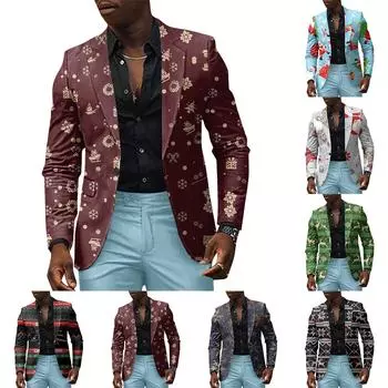 Унисекс Зимние рождественские принты Пиджаки Унисекс Повседневная мода Куртки на пуговицах L армия зеленый