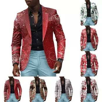 Унисекс Зимние рождественские принты Пиджаки Унисекс Повседневная мода Куртки на пуговицах L зелёный