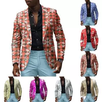 Унисекс Зимние рождественские принты Пиджаки Унисекс Повседневная мода Куртки на пуговицах M золотой